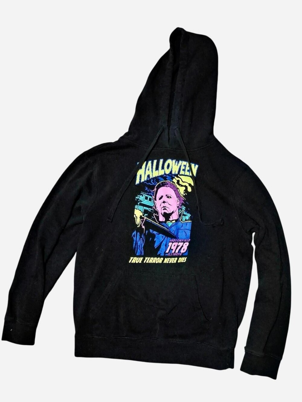 Halloween Neon Purple Pink Yellow Blue black Spencers Michael Myers hoodie